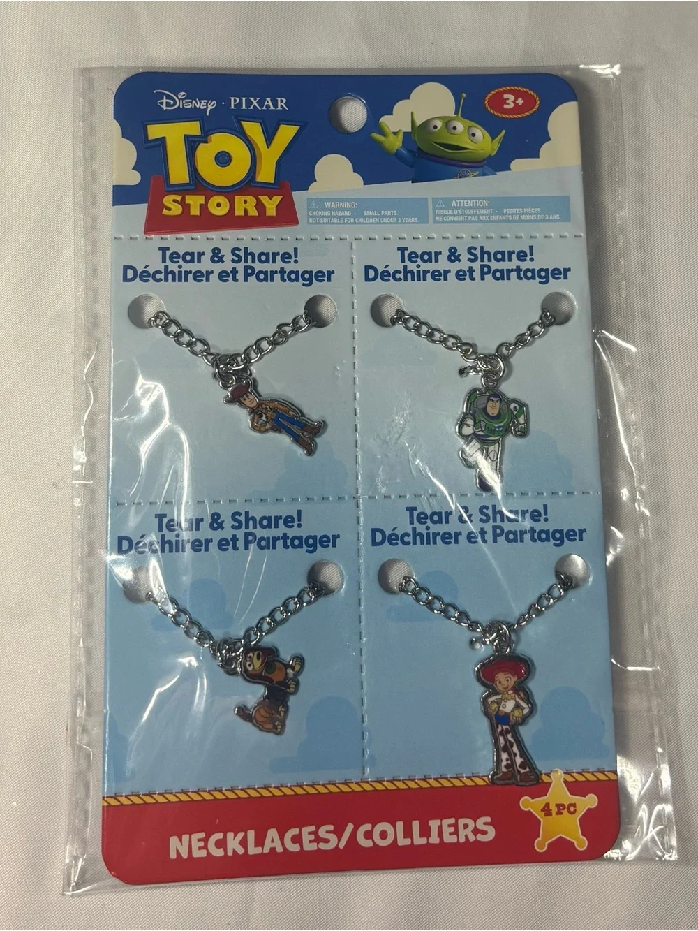 4 New Toy Story Kids Silver Charm Necklaces - Blue Packaging